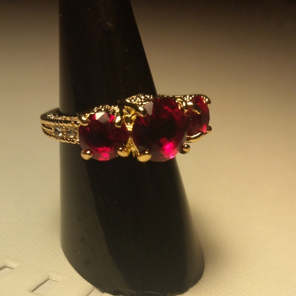 Elegant Gold and Red Garnet Color Ring Size 6 (SKU 1339)